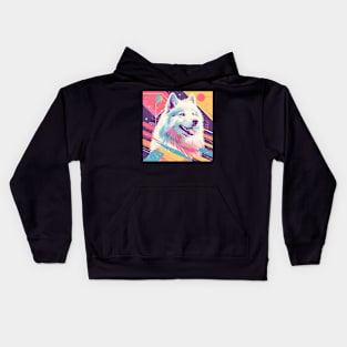 70s Samoyed Vibes: Pastel Pup Parade Kids Hoodie